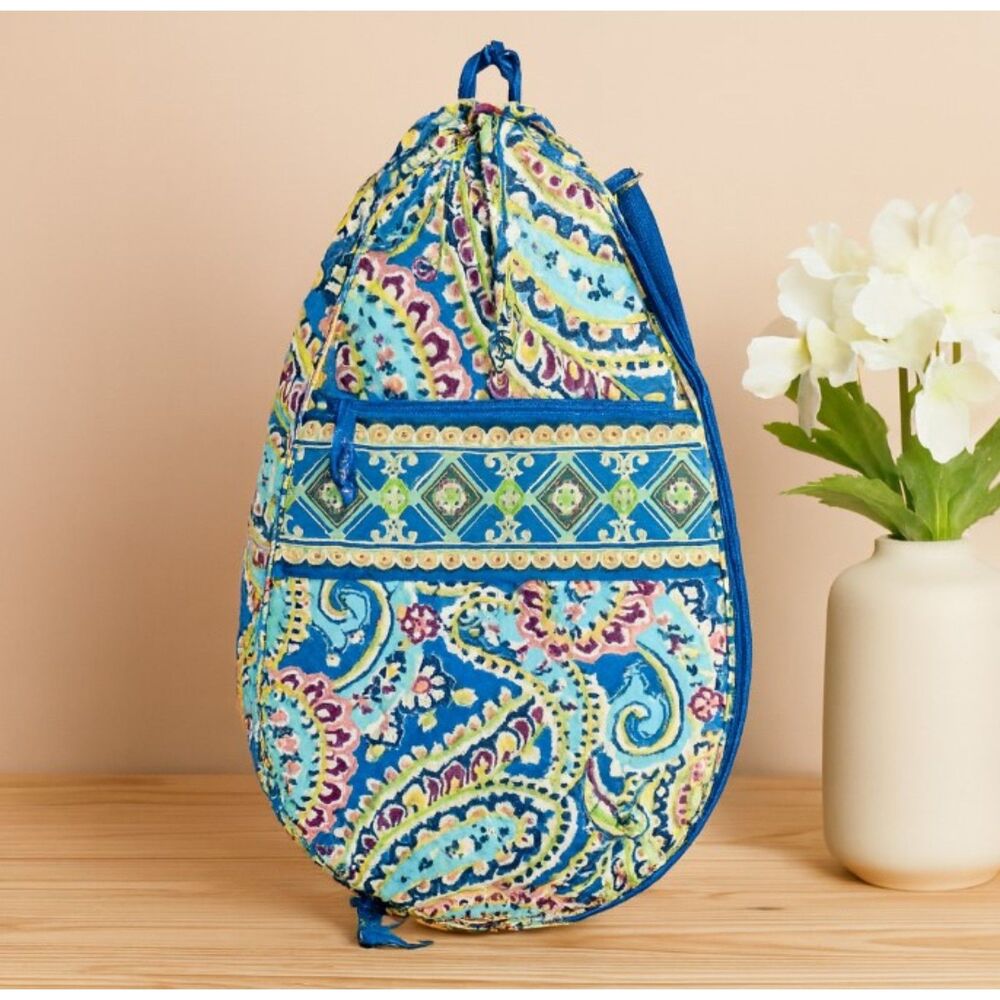 Vera Bradley Tennis Racquet Cover Blue Paisley Capri Maggie Removable Strap